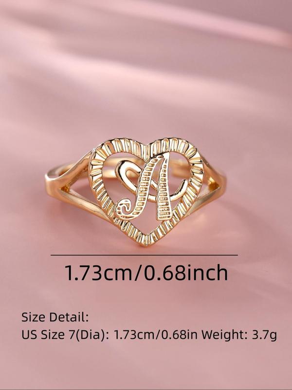 Summer Heart & Letter Design Cuff Ring, 2024 New Style Adjustable Open Ring, Adjustable Opening Stackable Jewelry Gift for Women & Girls for Back To School, Fall Outfits, Fall Freshness