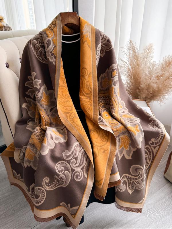 Boho Style Paisley & Floral Print Tassel Decor Shawl, Casual Soft Warm Thick Scarf for Fall & Winter, Fashion Accessories for Women & Girls