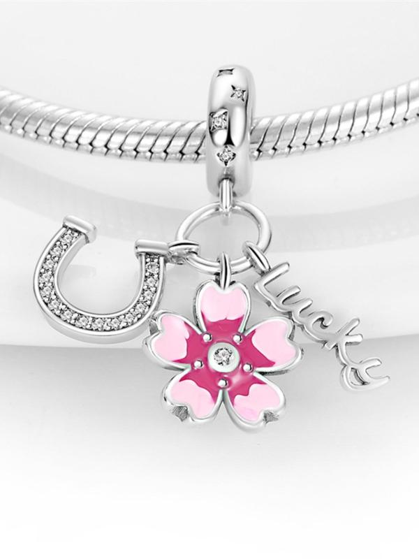 Flower & Horseshoe Triple Dangle Charm, Bracelet Necklace Diy Jewelry Making Charm, Trendy All-match & Exquisite Diy Jewelry for Women & Girls