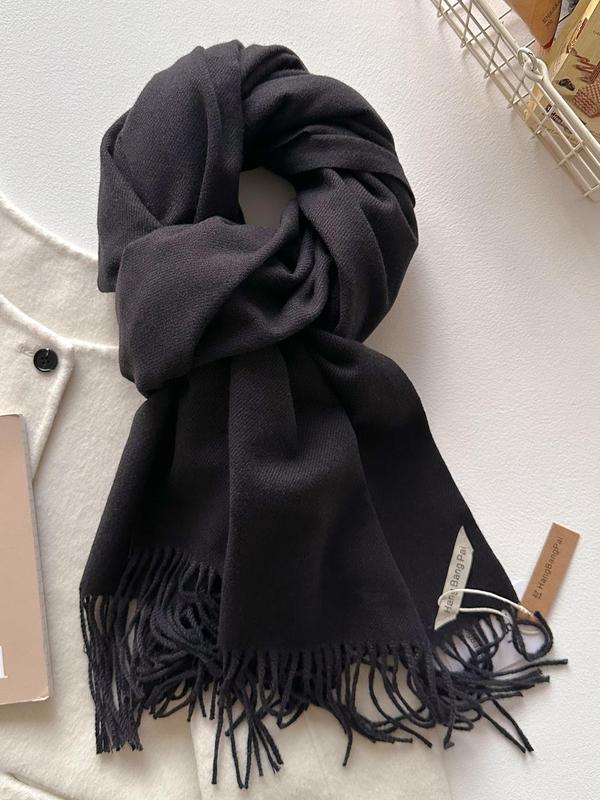 Solid Color Fringe Trim Design Scarf, Casual Soft Warm Shawl for Daily Wear, Fashion Accessories for Women & Girls