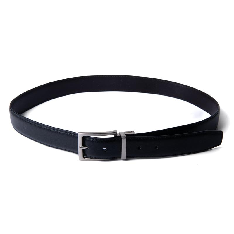 Reversible Genuine Leather Belt with Rotated Buckle