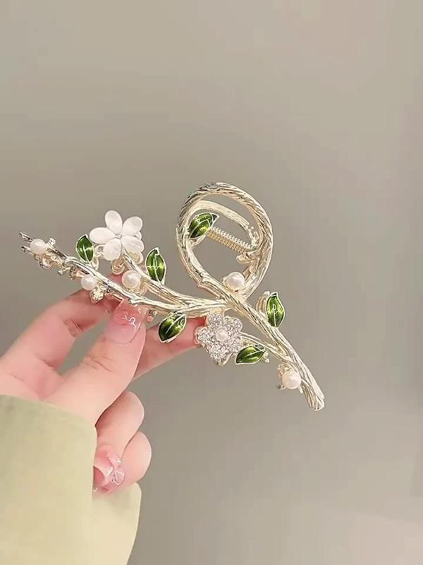 Elegant Flower & Leaf Design Hair Claw,  Casual Versatile Shark Clip for Women & Girls, Temperament All-match Fashion Accessories for Daily & Party Decoration