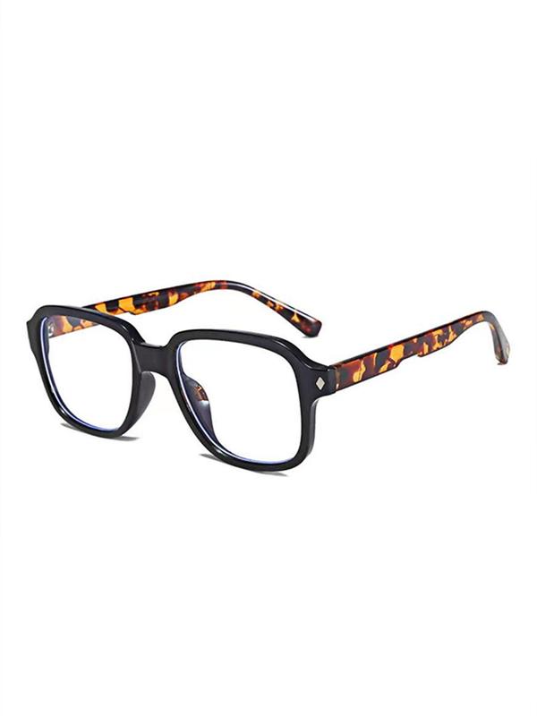 Unisex Simple Style Tortoiseshell & Plain Color Eyeglasses, Casual Trendy Square Frame Eyeglasses for Everyday Use, Fashion Accessories for Outdoor Activities