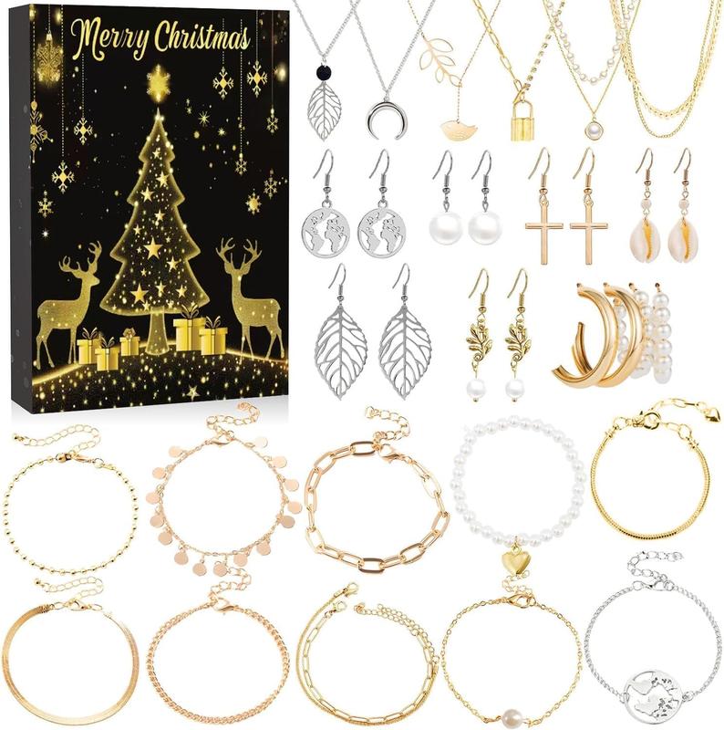 Christmas Jewelry Advent Calendar 2024 - 24 Days of Fashion Accessories for Women - Holiday and Birthday Gift Idea