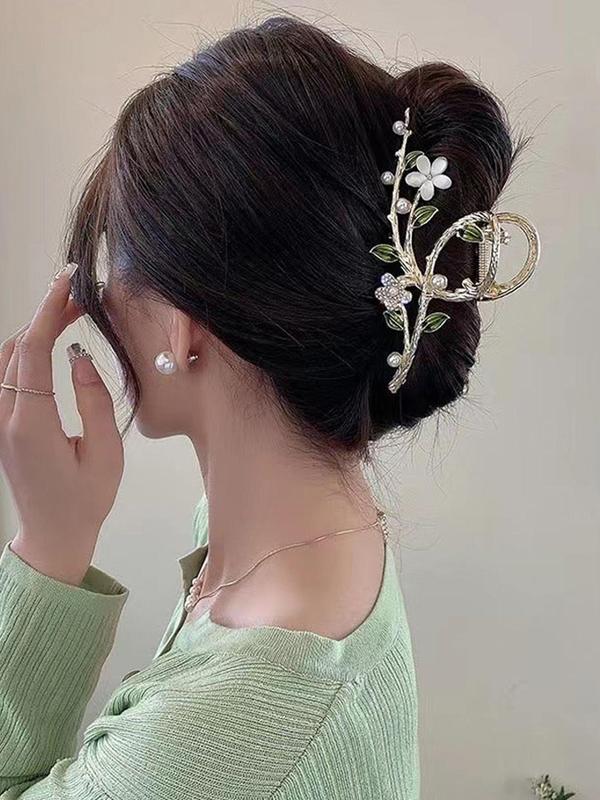 Elegant Flower & Leaf Design Hair Claw,  Casual Versatile Shark Clip for Women & Girls, Temperament All-match Fashion Accessories for Daily & Party Decoration