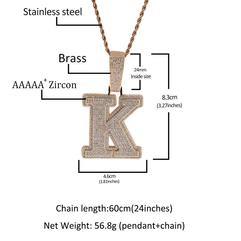 K&Y  A-Z Hip Hop Alphabet Pendant, Copper with Zirconia Large Letter Pendant, Couple Pendant for Men and Women