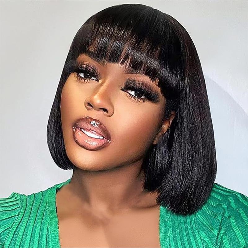 VIPbeauty Short Bob Wig with Bangs Human Hair Bob with Bangs Wig Human Hair 150% Density Straight Bang Bob Wig For Women