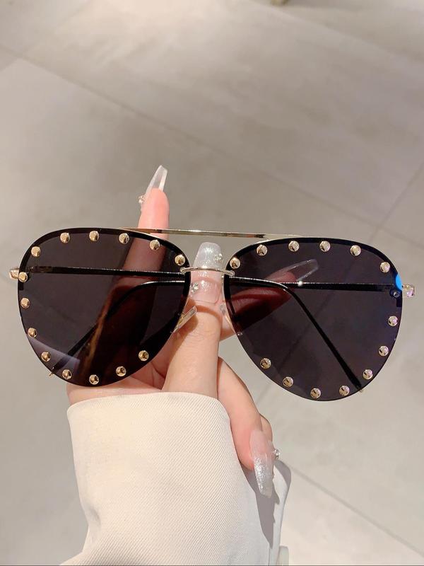 Unisex Street Trend Studded Decor Sunglasses, Trendy Oval Frame Sunglasses for Everyday Use, Fashion Accessories for Outdoor Activities