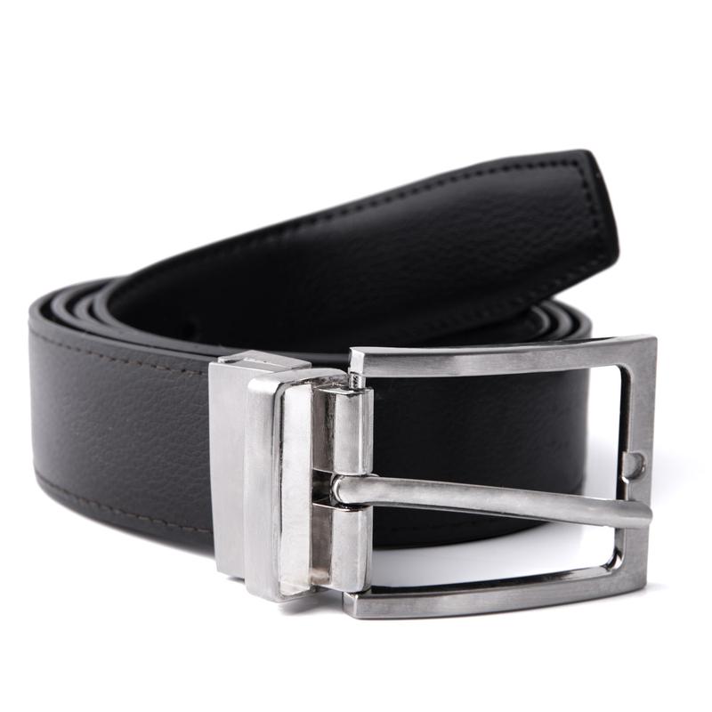 Reversible Genuine Leather Belt with Rotated Buckle