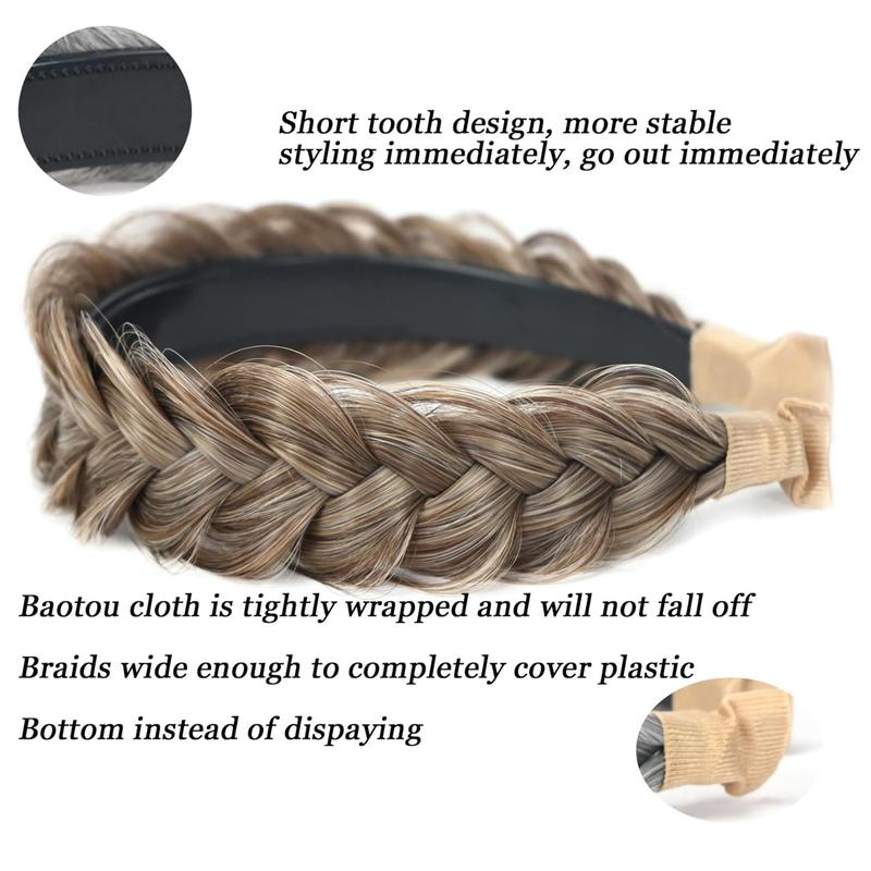 Wide Braided Headband Hoop Fashion Hair Accessories Elastic Non-slip Band for Women and Girl (Caramel)