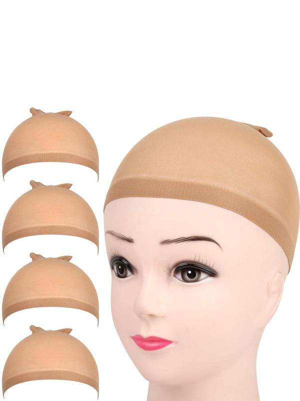 4pcs set Unisex Simple Style Plain Color Hair Wig Cap, Invisible Elastic Wig Cap For Wearing Hair Wig, Hair Accessories For Women & Men For Costume Party & Daily Use