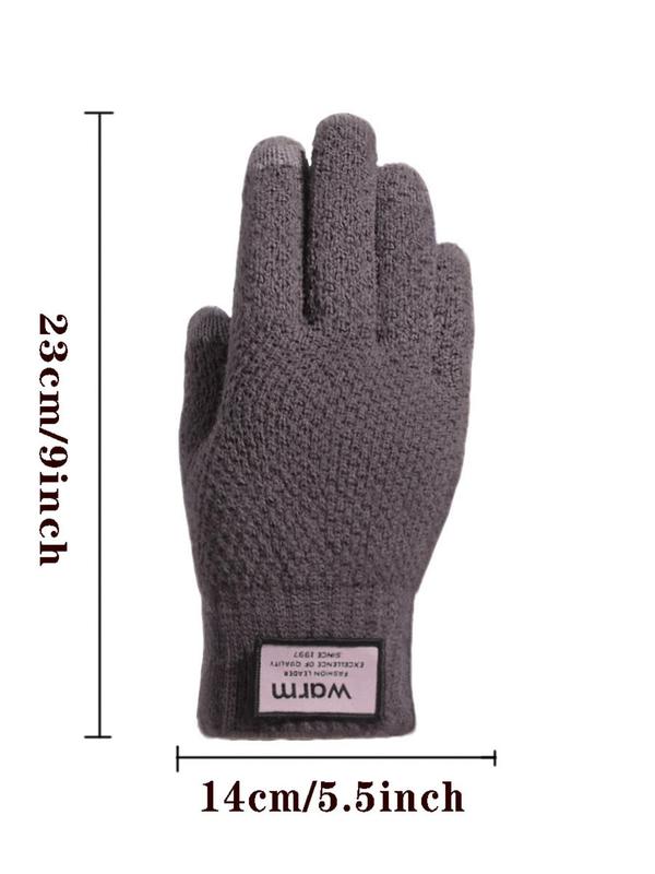 Men's Solid Color Patched Design Touch Screen Gloves, Casual Trendy Warm Double Layer Thickened Gloves for Fall & Winter, Fashion Accessories for Men