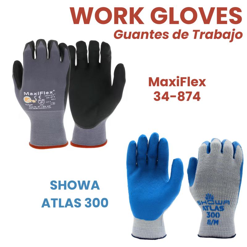 12 Pares MaxiFlex Guantes de Construcción - MaxiFlex Gloves For Men - Showa Atlas 300 Work Gloves - Guantes Para Trabajo