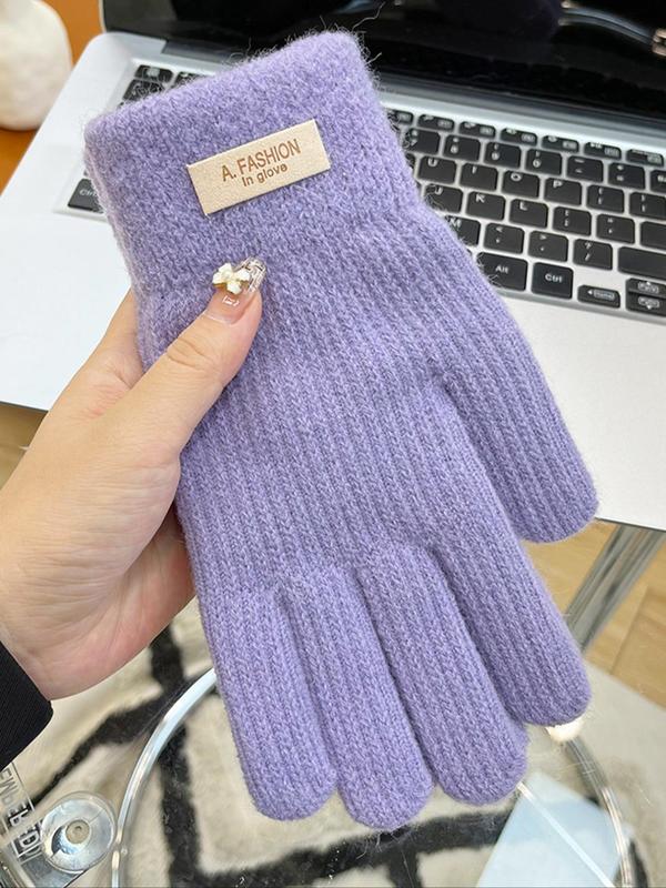 Women's Solid Color Touch Screen Gloves, Casual Fashion Knit Gloves for Fall & Winter, Fashion Accessories for Women & Girls