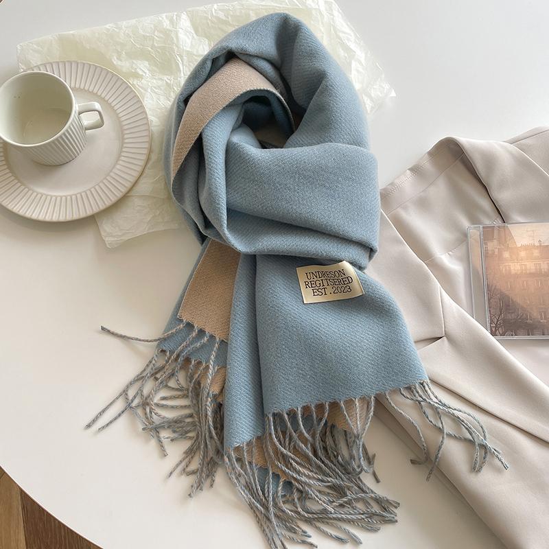 2024 New Fashion Cashmere Scarf Warm Winter for Women Korean Style Knitted Solid Color Double Sided Wraps Neckerchief