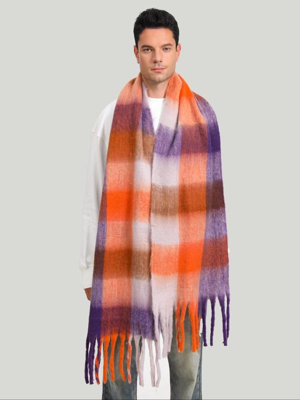 Colorful Plaid Pattern Tassel Decor Scarf, Casual Soft Warm Long Shawl for Fall & Winter, Fashion Accessories for Women & Men