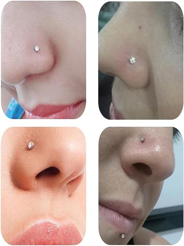 15pcs Minimalist Rhinestone Decor Nose Ring, L Shaped Screw Studs Rings, Stainless Steel Body Jewelry for Men & Women