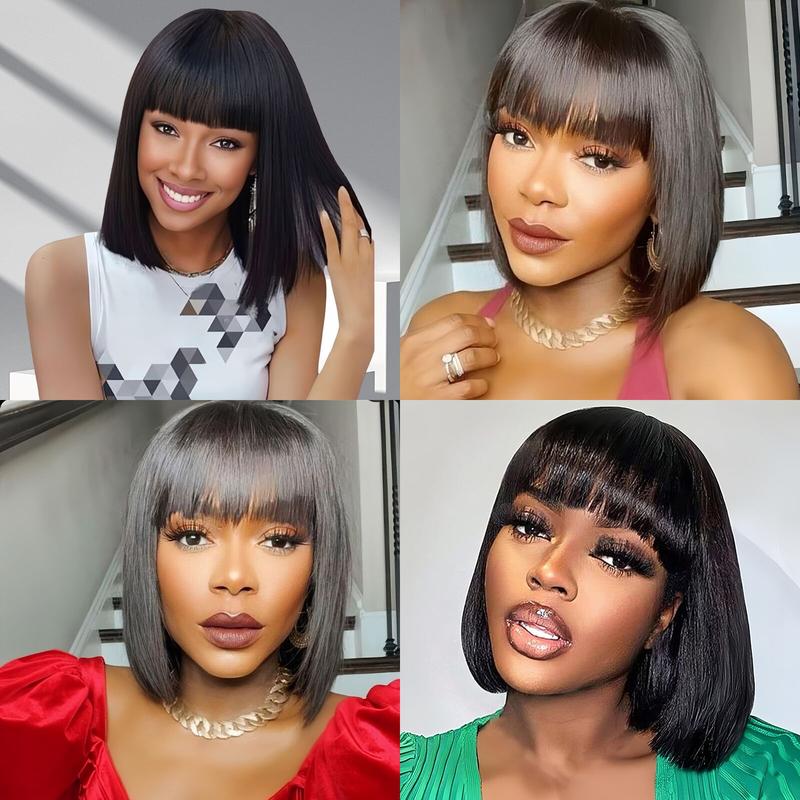 VIPbeauty Short Bob Wig with Bangs Human Hair Bob with Bangs Wig Human Hair 150% Density Straight Bang Bob Wig For Women