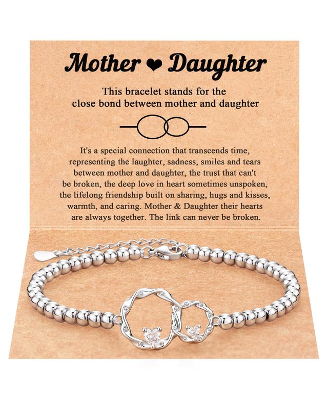 Mother Daughter Gifts, Eternal Love Connected at Heart, Interlocking 2 Circles Bracelet, Mom Gifts, Daughter Gifts, Birthday, Christmas