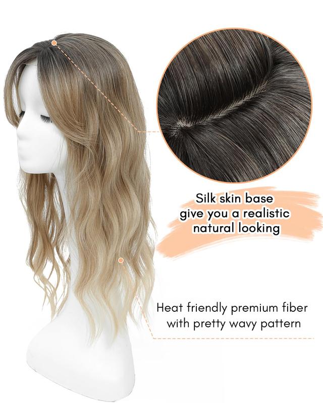 Hair Toppers for Women 20inch Wavy Curl Hair Toppers for Women Toppers Hair Pieces for Women with Thinning Hair Synthetic Clip In Hair Topper Wiglets with Fringe Bang Add Hair Volume