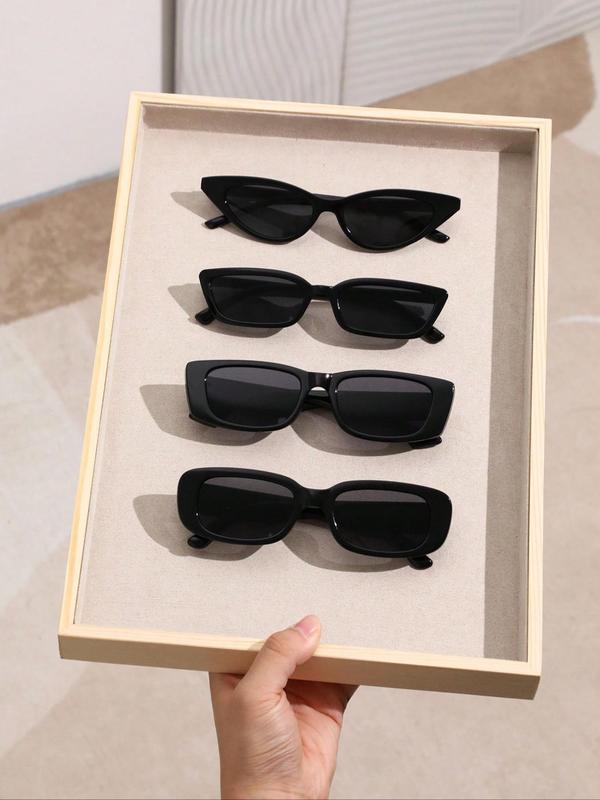 Unisex Minimalist Sunglasses (4 Pairs), Vintage Trendy Sunglasses for Everyday Use, Fashion Accessories for Outdoor Activities