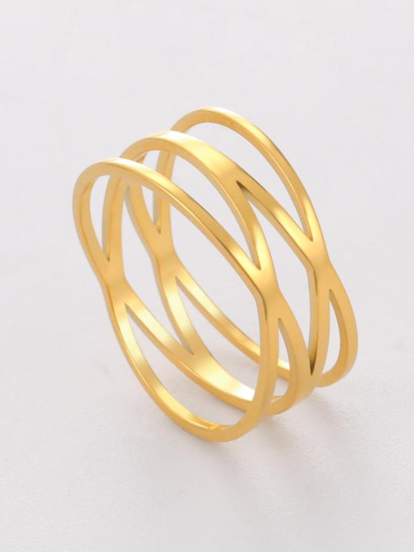 Simple Geometric Design Hollow Out Stainless Steel Ring, Fashion Accessories For Both Men & Women, Daily Clothing Decor For Men & Women