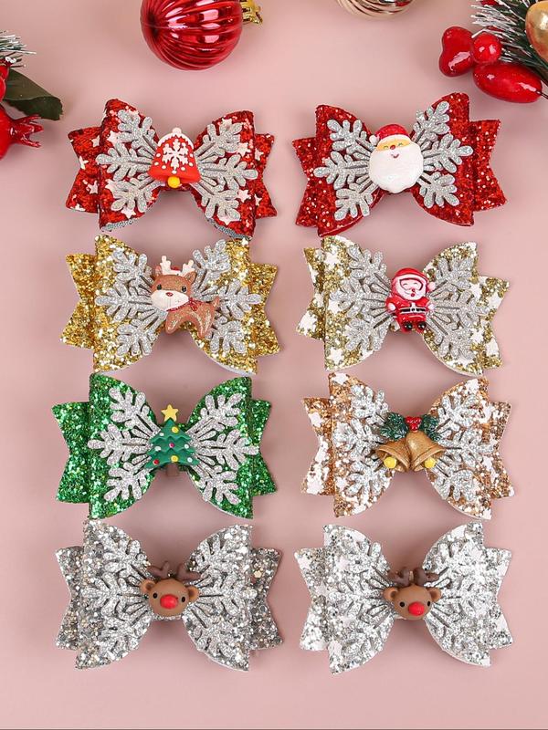 Cute Cartoon Reindeer & Snowflake Design Hair Clips, Colorblock Contrast Sequin Bowknot Decor Hair Clips, Fashionable Hair Accessories for Women & Girls