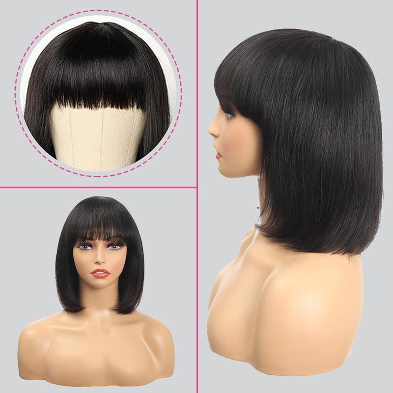 VIPbeauty Short Bob Wig with Bangs Human Hair Bob with Bangs Wig Human Hair 150% Density Straight Bang Bob Wig For Women