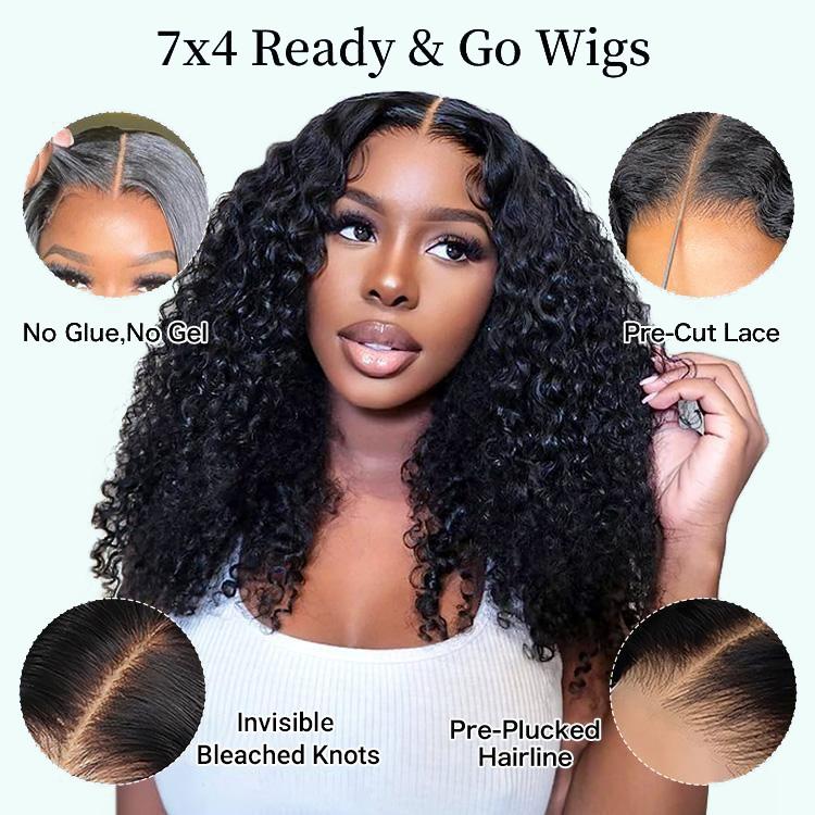 Asteria Hair Curly 7x4 Pre Cut Ready to Go Glueless Wig Pre Bleached Lace Closure Wig Human Hair Natural Hairline