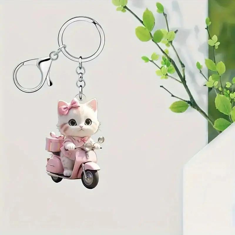 Cute Cat Design Keychain, 1 Count Animal Design Acrylic Keychain, Hanging Decor for Key, Wallet & Backpack, Home Decor Supplies