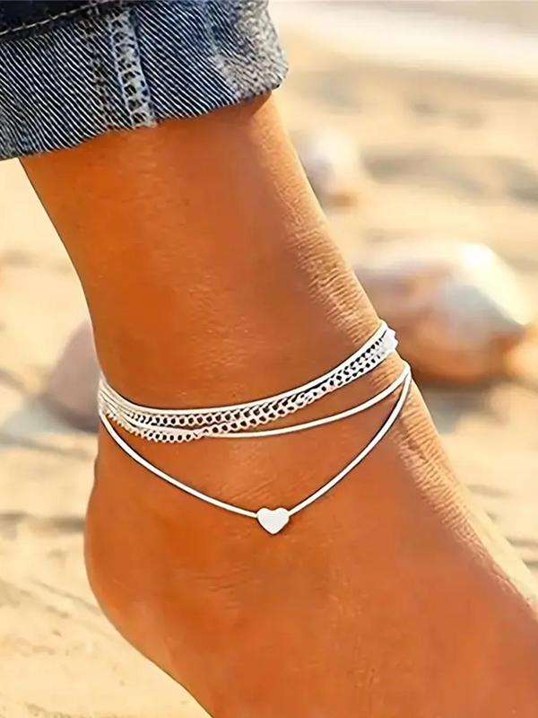 Women's Elegant Heart Decor Anklet, Fashionable Body Jewelry for Women & Girls, Casual Trendy Accessories for Party, Trendy Exquisite Jewelry for Gift