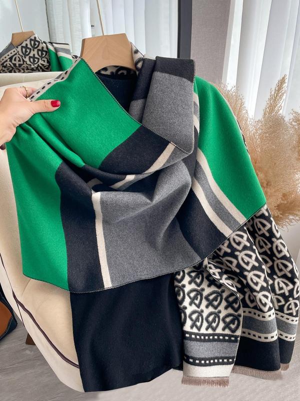 Women's Houndstooth Pattern Colorblock Shawl, Casual Soft Warm Long Scarf for Fall & Winter, Fashion Accessories for Daily Wear