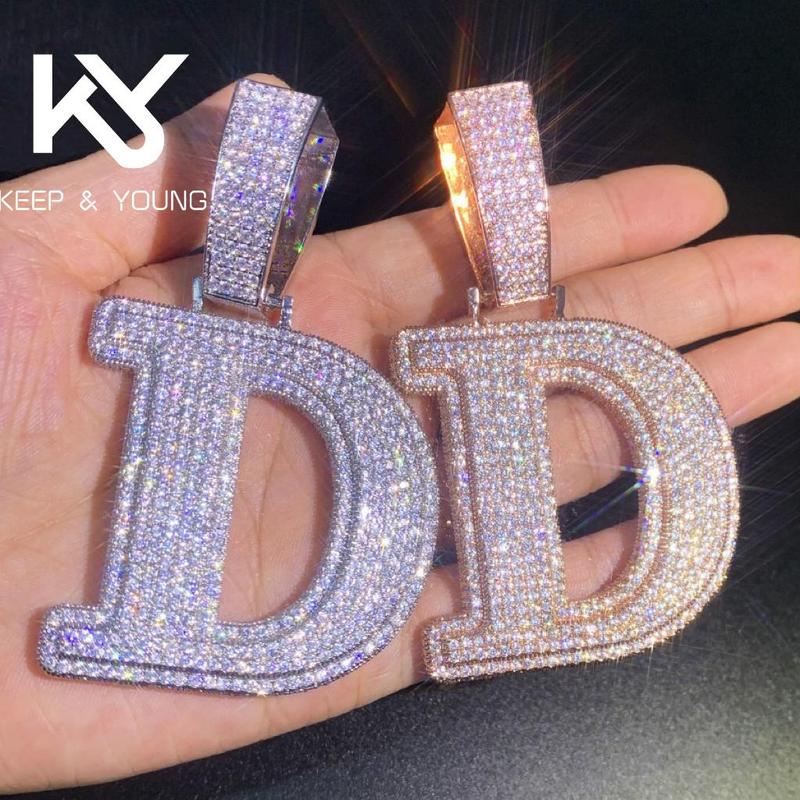 K&Y  A-Z Hip Hop Alphabet Pendant, Copper with Zirconia Large Letter Pendant, Couple Pendant for Men and Women