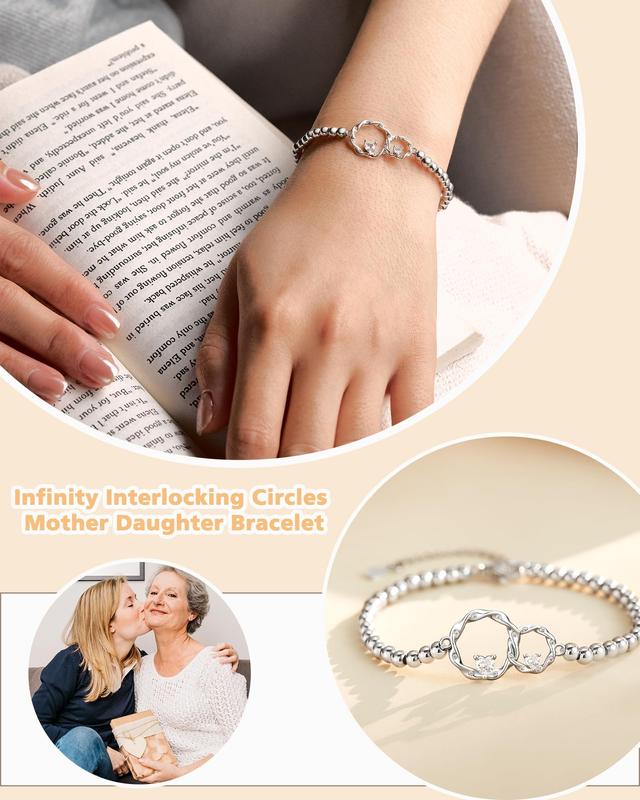 Mother Daughter Gifts, Eternal Love Connected at Heart, Interlocking 2 Circles Bracelet, Mom Gifts, Daughter Gifts, Birthday, Christmas