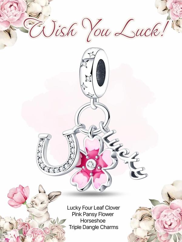 Flower & Horseshoe Triple Dangle Charm, Bracelet Necklace Diy Jewelry Making Charm, Trendy All-match & Exquisite Diy Jewelry for Women & Girls