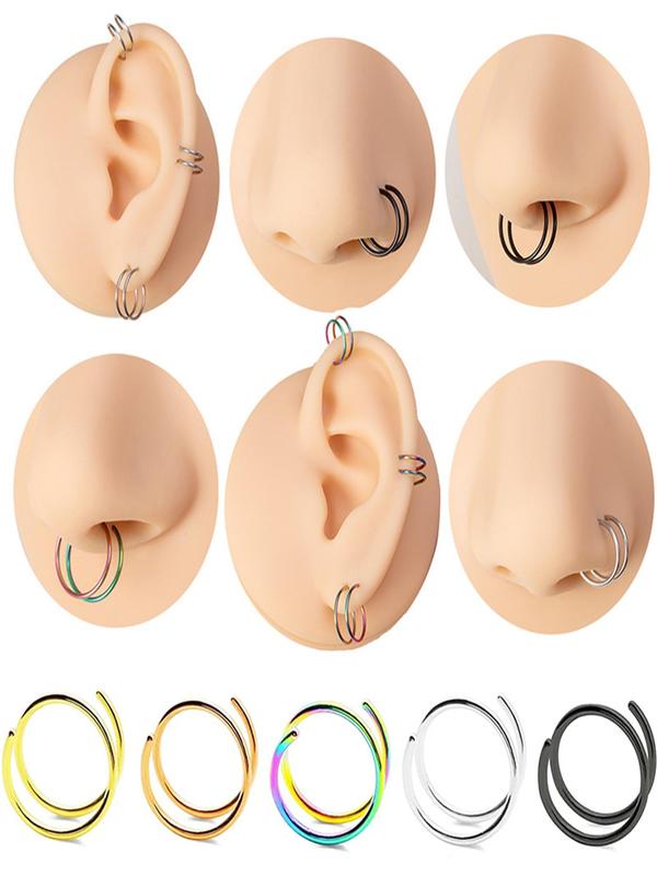 Unisex Cute Twist Design Nose Ring  Lip Ring  Earrings (5pcs set), Stainless Steel Piercing Nose Ring & Lip Ring, Fashionable Adjustable Body Jewelry for Women & Men