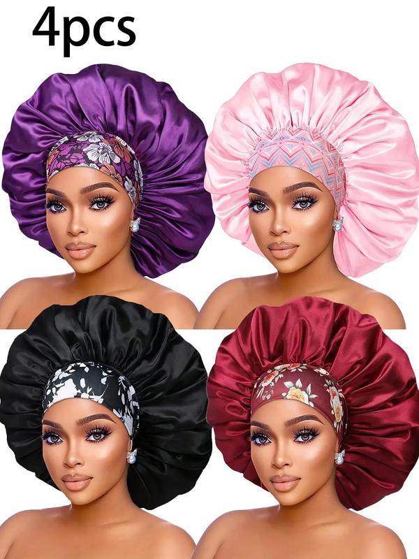 Women's Plain Color Hair Bonnets for Sleeping for Summer, Casual Fashion Ditsy Floral Print Wide Band Sleeping Bonnet Hats, Soft Comfortable Sleeping Bonnet for Women & Girls