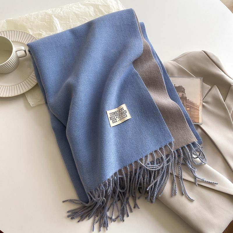 2024 New Fashion Cashmere Scarf Warm Winter for Women Korean Style Knitted Solid Color Double Sided Wraps Neckerchief