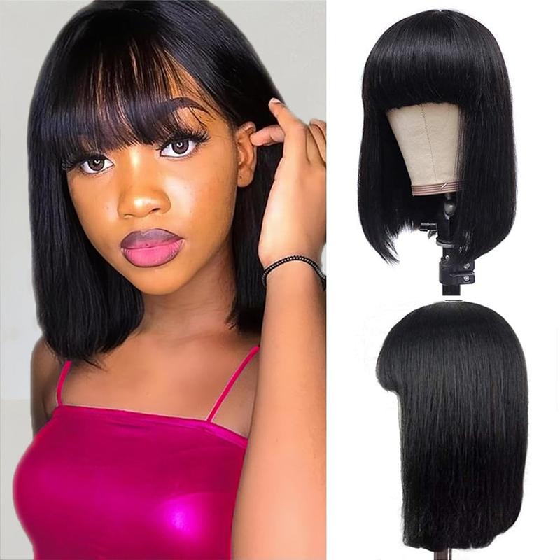 VIPbeauty Short Bob Wig with Bangs Human Hair Bob with Bangs Wig Human Hair 150% Density Straight Bang Bob Wig For Women