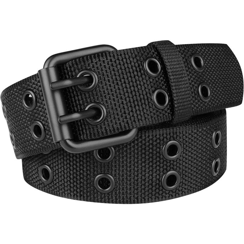 Double Prong Belt Plus Size 39 to 67'' Black Grommet Nylon Belts for Men Women Unisex