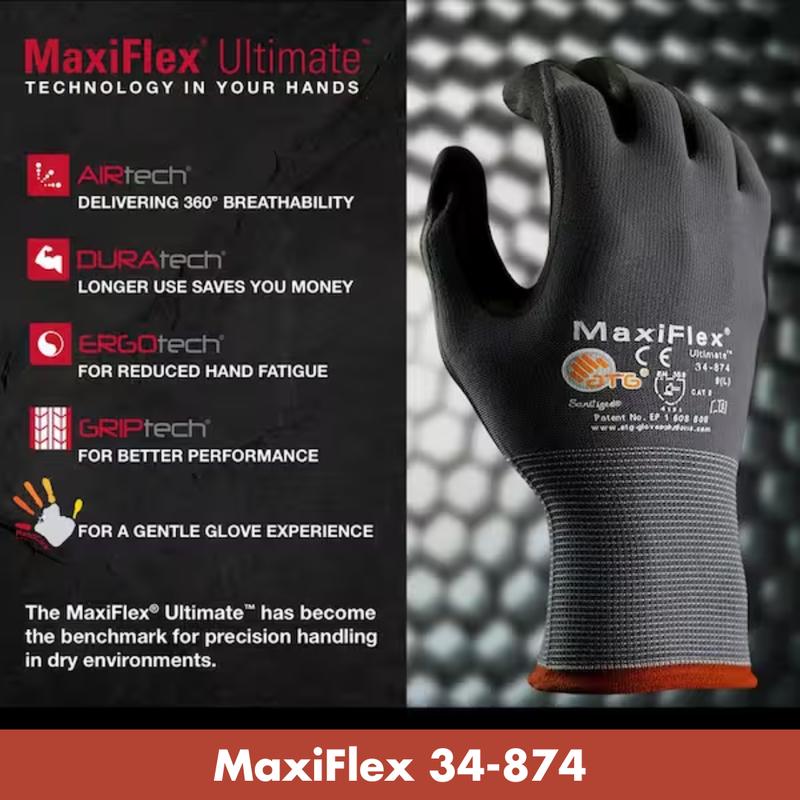 12 Pares MaxiFlex Guantes de Construcción - MaxiFlex Gloves For Men - Showa Atlas 300 Work Gloves - Guantes Para Trabajo