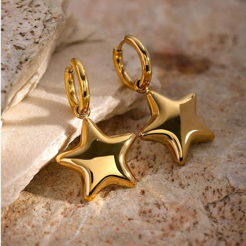 Oufer Stainless Steel Light Weight Water Safe Bubble Star Hand Polish Charm Dropped Hoop Pair of Earring  (Empty in side)