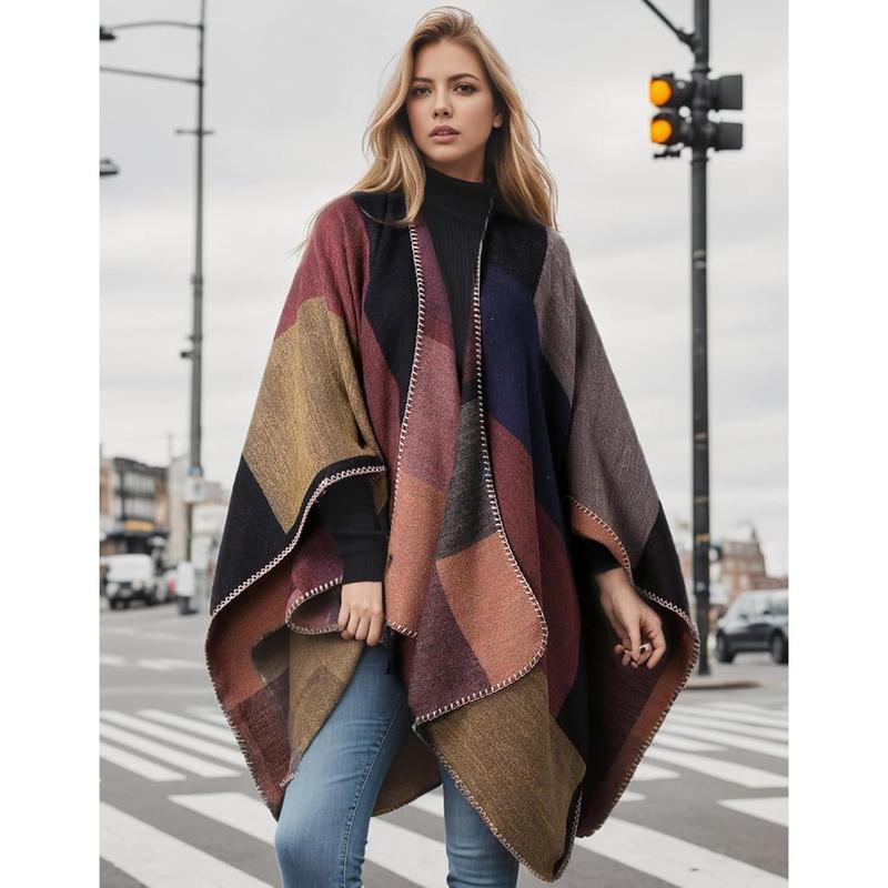 Women's Shawl Wraps Open Front Poncho Cape Oversized Sweaters Casual Cardigan Shawls for Fall Winter