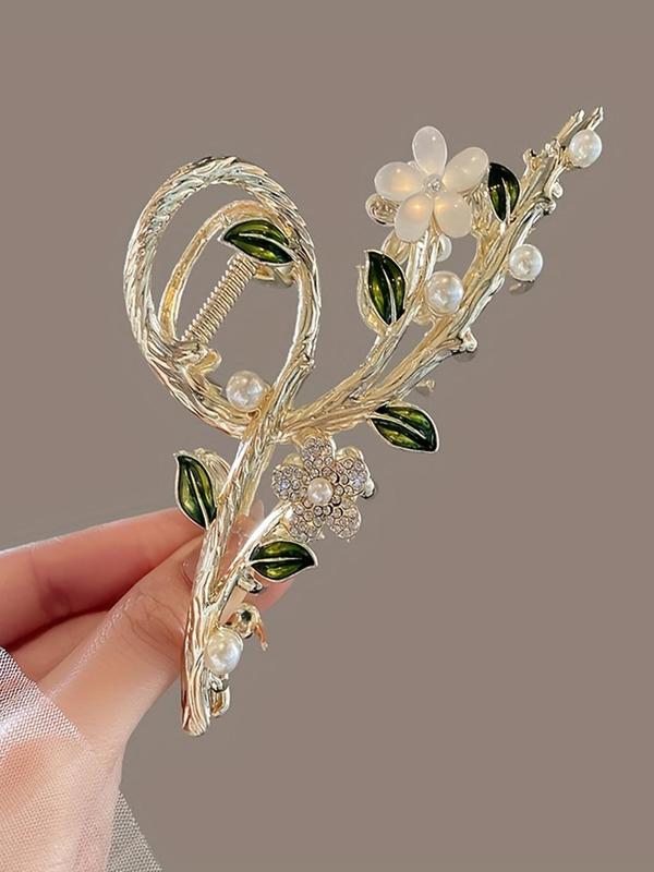 Elegant Flower & Leaf Design Hair Claw,  Casual Versatile Shark Clip for Women & Girls, Temperament All-match Fashion Accessories for Daily & Party Decoration