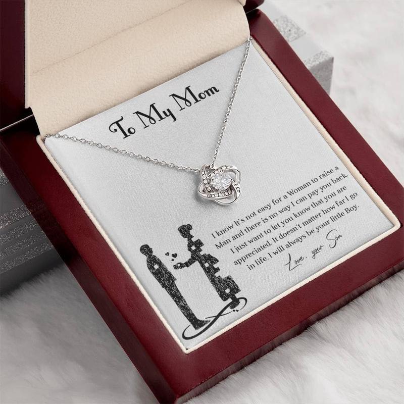 To My Mom Necklace From Son I Know It's Not Easy For A Woman To Raise A Man Love Knot Necklace For Mom, To My Boyfriend Mom, My Girlfriend Mom On Mother's Day, Birthday With Message Card Box