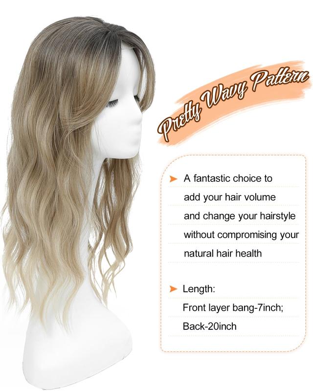 Hair Toppers for Women 20inch Wavy Curl Hair Toppers for Women Toppers Hair Pieces for Women with Thinning Hair Synthetic Clip In Hair Topper Wiglets with Fringe Bang Add Hair Volume