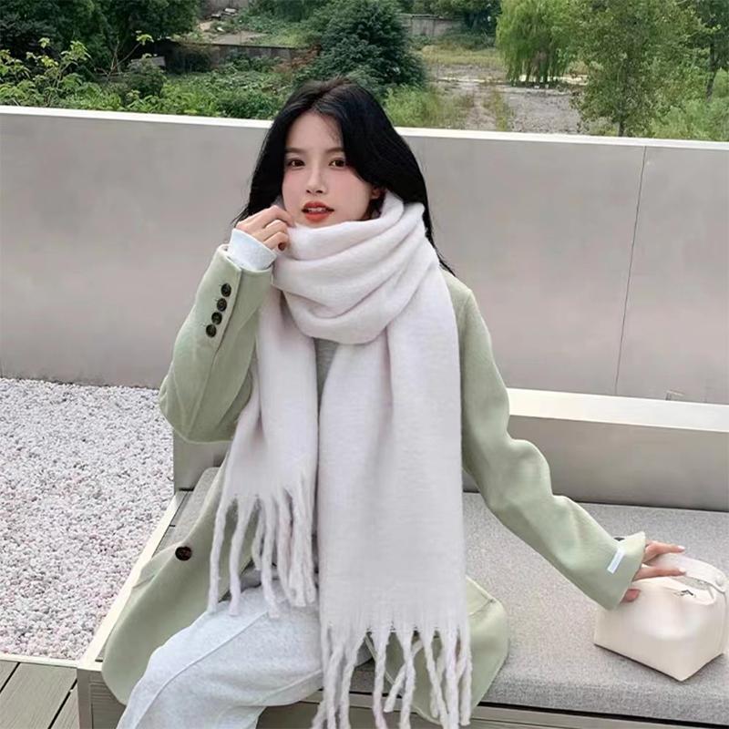 2024 Winter Solid Color Cashmere Scarf Warm Soft Women's Scarf Fashion Long Tassel Scarf Thickened Wrapped Shawl Woman Scarf