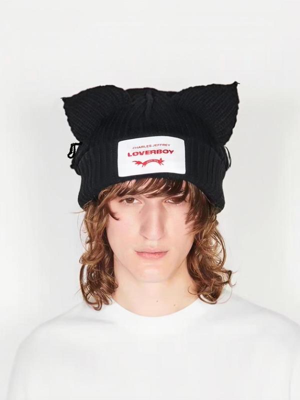 Cute Cat Ear Design Beanie Hat, Y2K Handmade Cute Knit Hat, Fashionable Warm Hat for Women & Men, Suitable for All Seasons