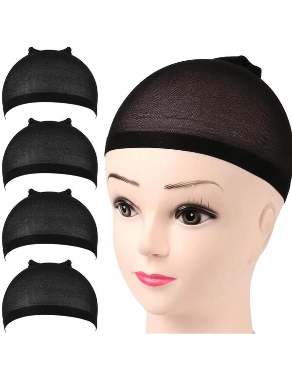 4pcs set Unisex Simple Style Plain Color Hair Wig Cap, Invisible Elastic Wig Cap For Wearing Hair Wig, Hair Accessories For Women & Men For Costume Party & Daily Use