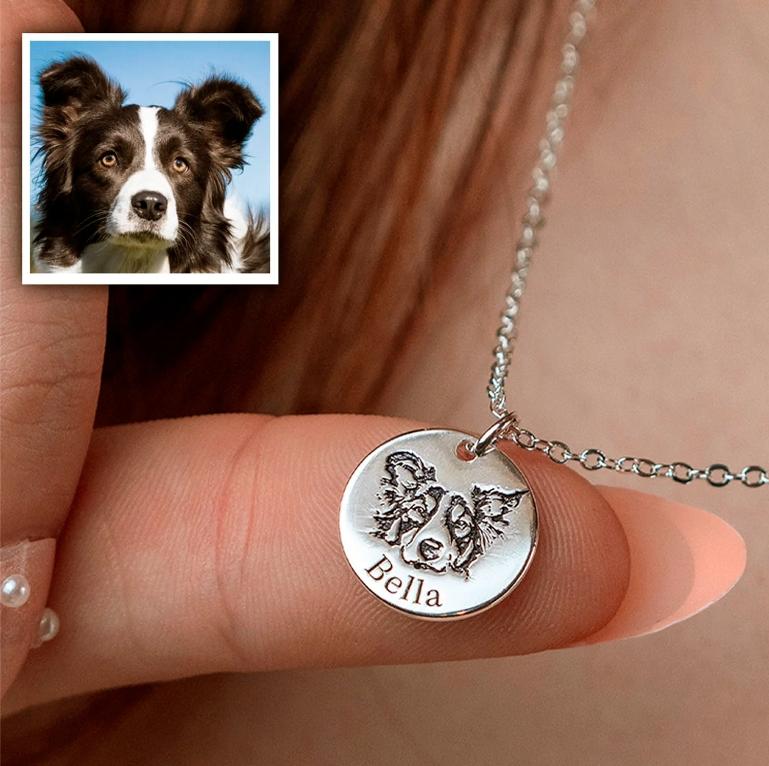 iPetprints Custom Pet Portrait Necklace, Personalized Pet Jewelry Dog Necklace Cat Lovers Custom Portrait Pet Memorial Gifts Unique Jewelry Gifts